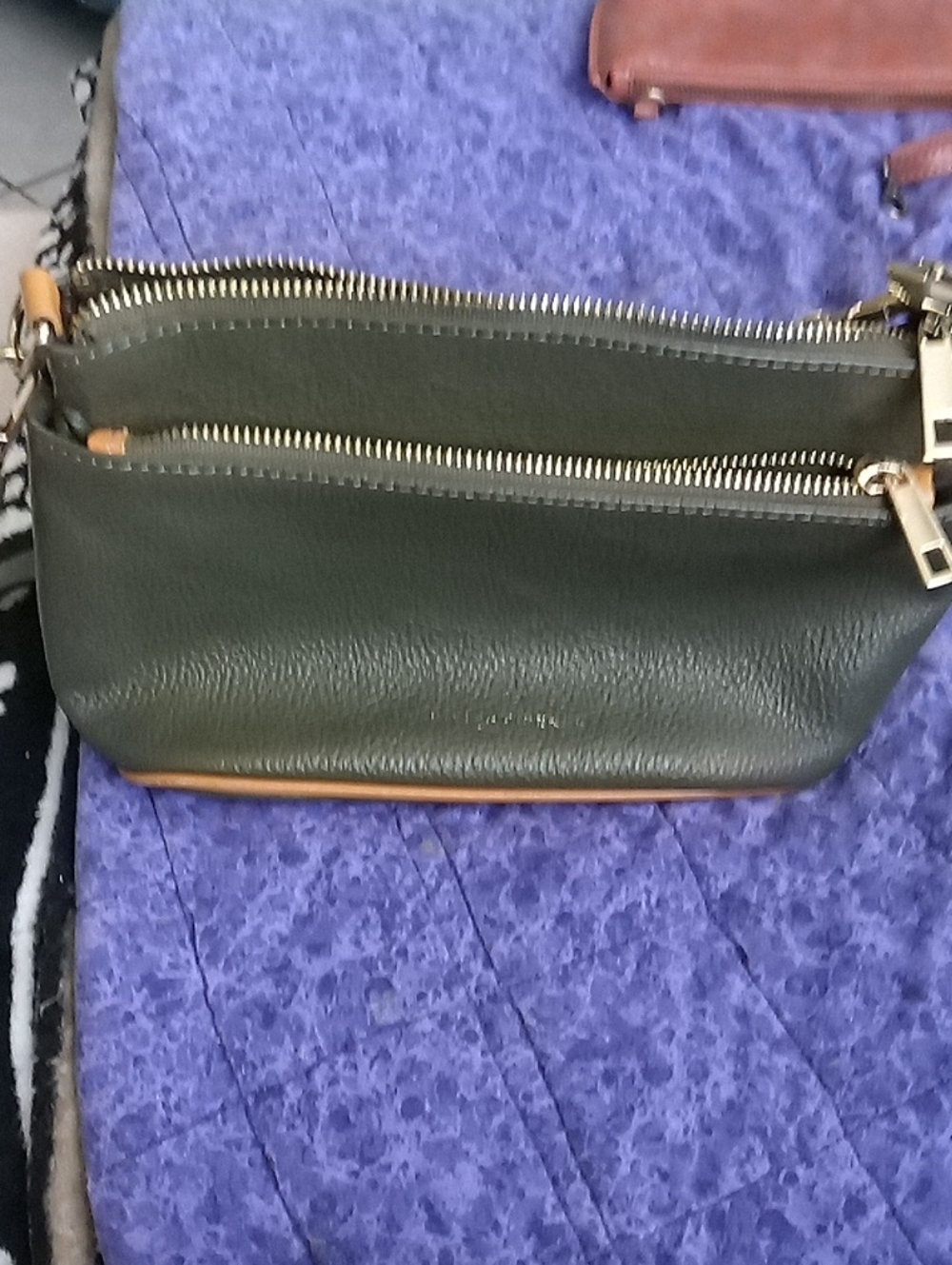 Olive Green Leather Crossbody with Tan Accents  Divina Firenze pebbled leather